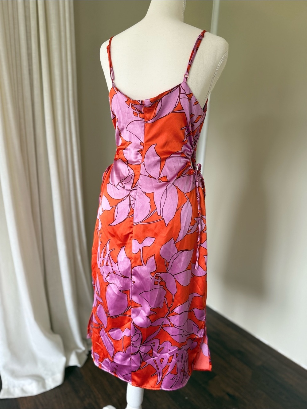 Christian Lacroix Red Lilac Floral Slip Midi Dress Cut Out Detail Tie Waist M - Picture 6 of 8